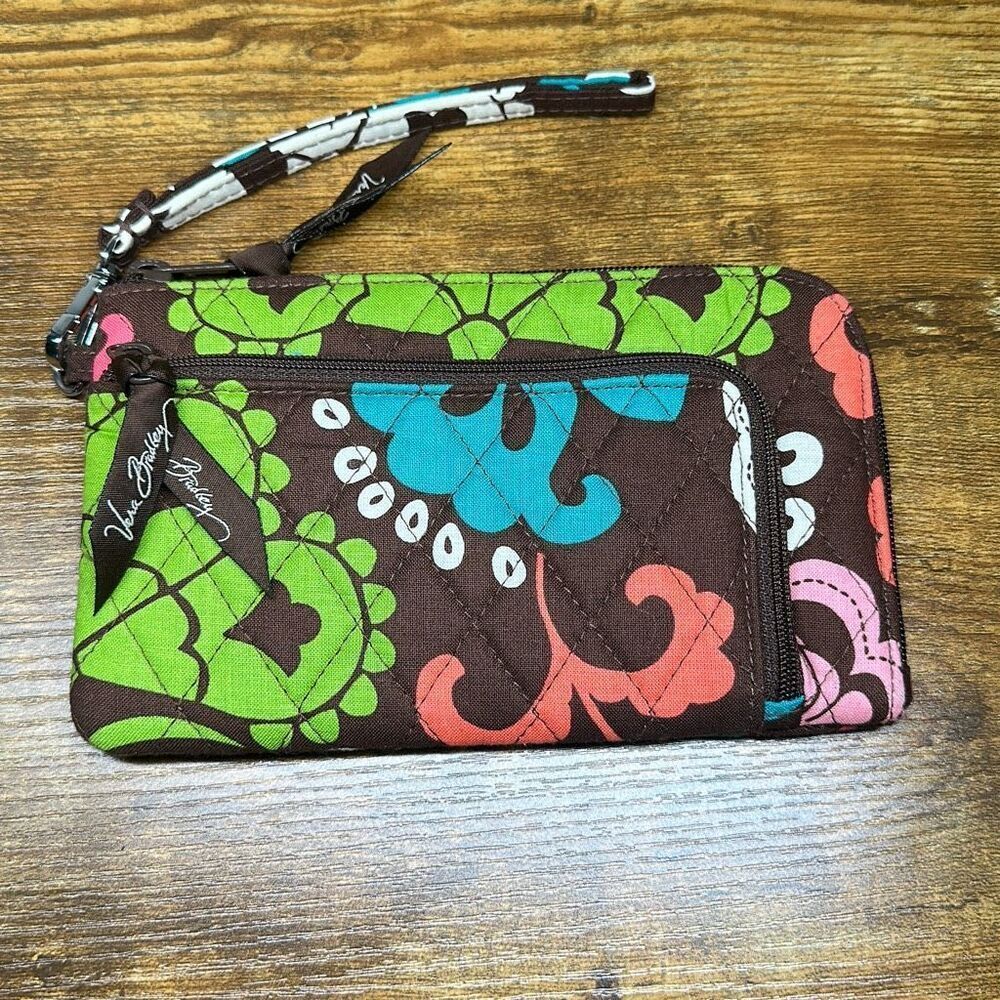 Vera Bradley Lola Wristlet Clutch‎ Brown Blue Wallet
